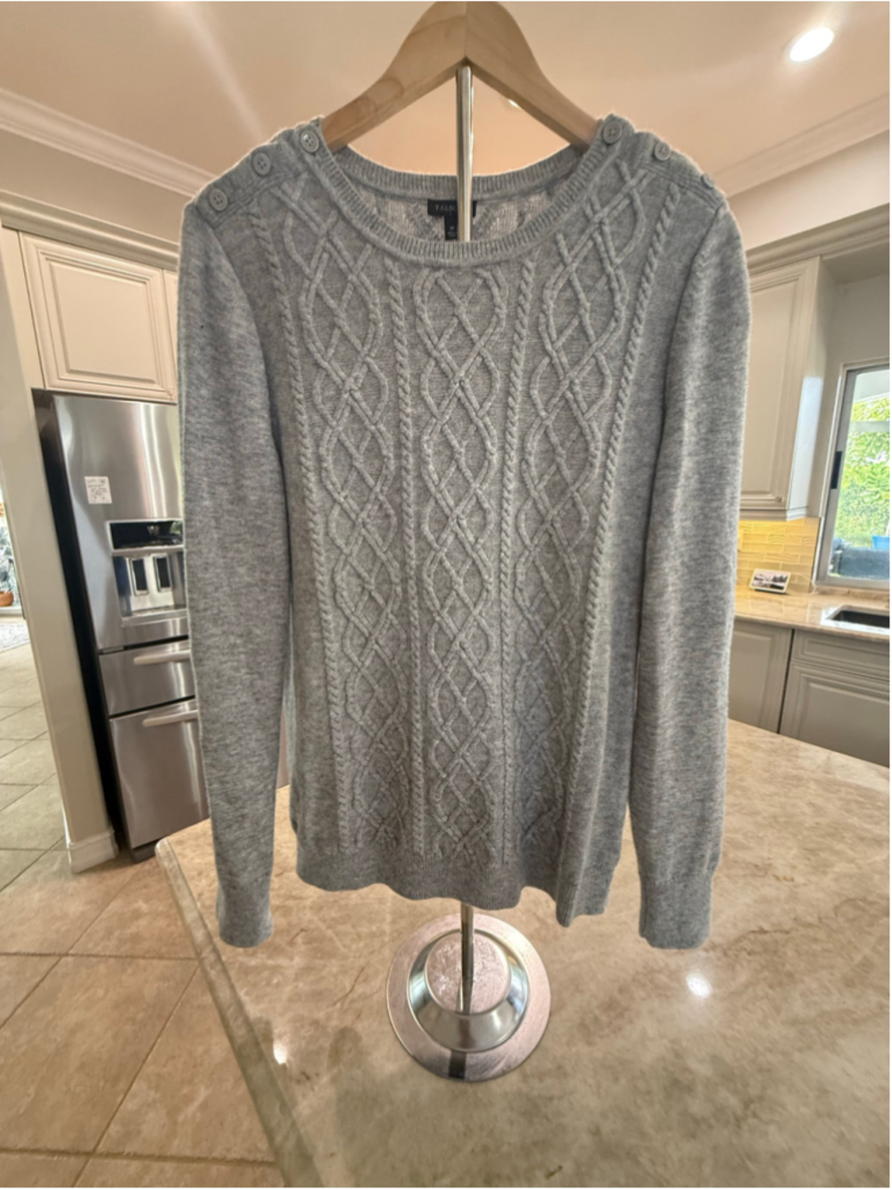 Talbots Grey Cable Knit Crew Neck Sweater Size M